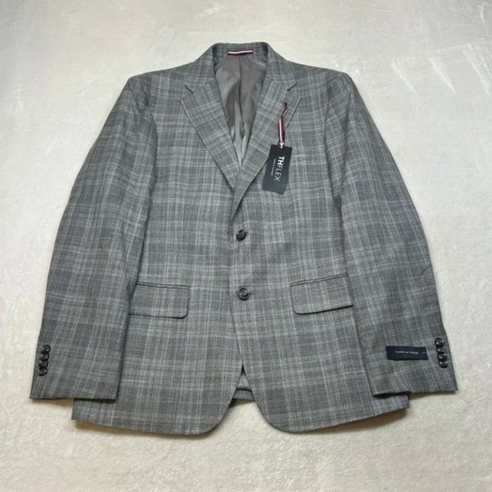 Tommy Hilfiger Modern-Fit Sport Coat Mens 40S 40 Gray Plaid Blazer $295‎ NEW